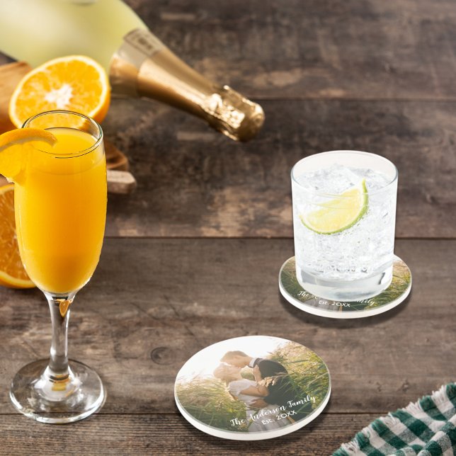 Porta-copos De Arenito Letras brancas de fotos de casamento personalizada (Criador carregado)