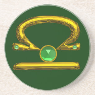 Porta-copos De Arenito LIBRA ZODIAC BIRTHDAY JEWEL Emerald, Dourado e ver