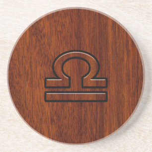 Porta-copos De Arenito Libra Zodiac Símbolo de Mahogany