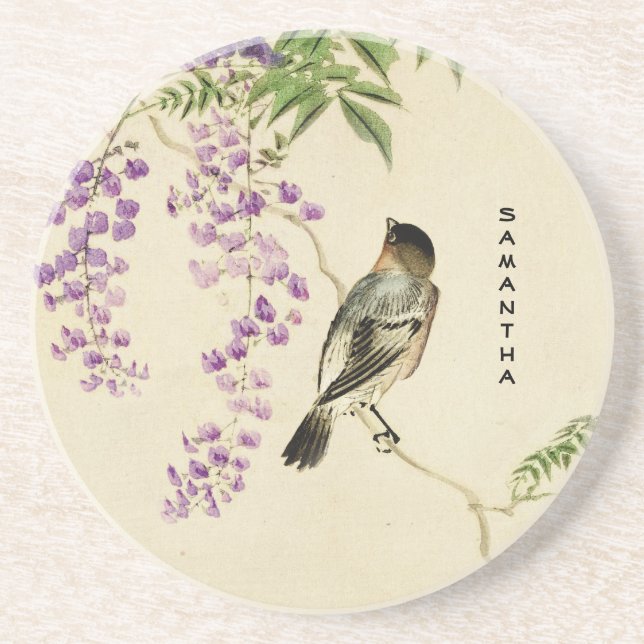 Porta copos de arenito Lilac Sparrow Japonês (Frente)