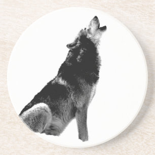 Porta-copos De Arenito Lobo-de-Howling Branco-Preto