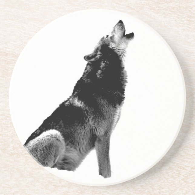 Porta-copos De Arenito Lobo-de-Howling Branco-Preto (Frente)