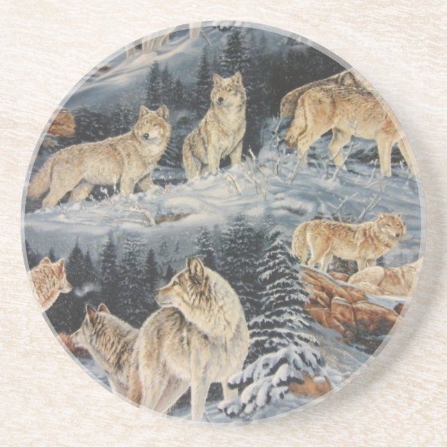 Porta-copos De Arenito Lobos de inverno (Frente)