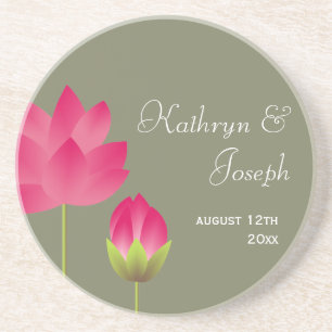 Porta-copos De Arenito Lótus rosa vermelho flores do chá verde moderno