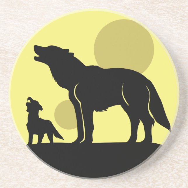 Porta-copos De Arenito Madre e Wolf Pup (Frente)