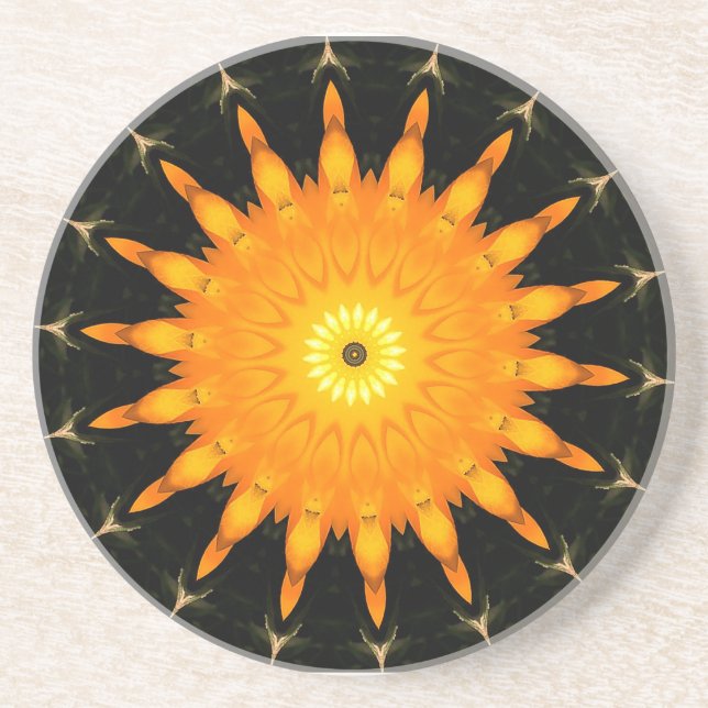 Porta-copos De Arenito Mandala de Caleidoscópio do Sol Radiante (Frente)