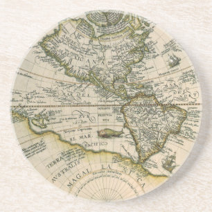 Porta-copos De Arenito Mapa Antigo, 1596, America Sive Novus Orbis