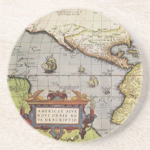 Porta-copos De Arenito Mapa Antigo do Mundo das Américas, 1570