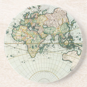 Porta-copos De Arenito Mapa Antigo do Mundo por Pieter Goos, 1666