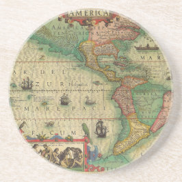 Porta-copos De Arenito Mapa antigo mundial das Américas, 1606