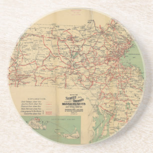 Porta-copos De Arenito Mapa das estradas de ferro de rua de Massachusetts
