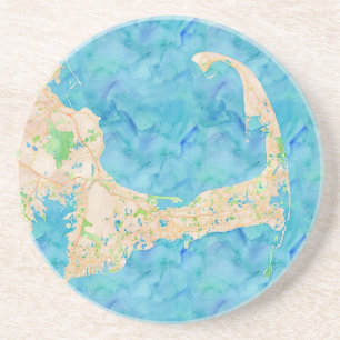 Porta-copos De Arenito Mapa de Cabo Cod de Aquarela