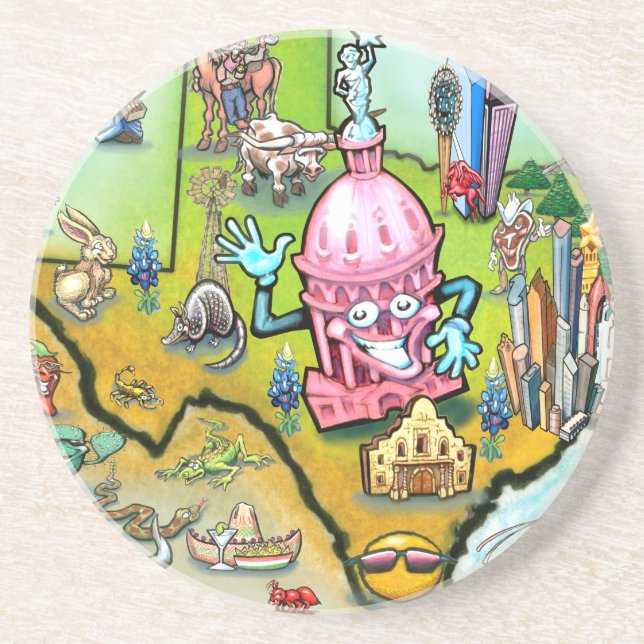 Porta-copos De Arenito Mapa de Cartoons de Austin Texas (Frente)