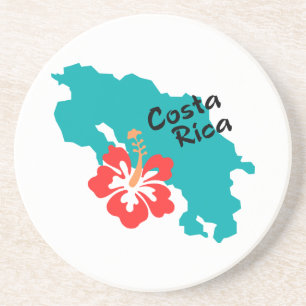 Porta-copos De Arenito Mapa de Costa Rica com hibiscus