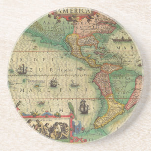 Porta-copos De Arenito Mapa de Velho Mundo antigo dos Americas, 1606