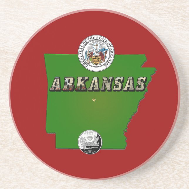 Porta-copos De Arenito Mapa do Arkansas, Selo e Serviço Estatal Faux Quar (Frente)
