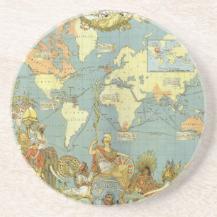 Porta-copos De Arenito Mapa do mundo antigo do Império Britânico, 1886
