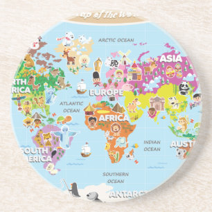 Porta-copos De Arenito Mapa do mundo para os miúdos - bonitos e o