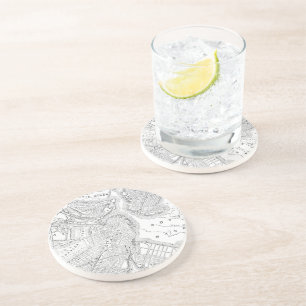 Porta-copos De Arenito Mapa do vintage de Boston (1878)