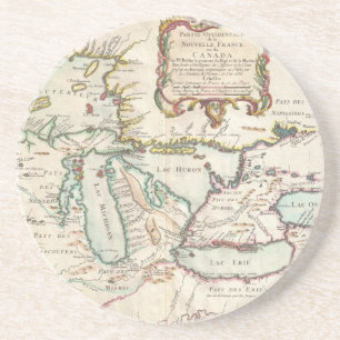 Porta-copos De Arenito Mapa do vintage dos grandes lagos (1755)