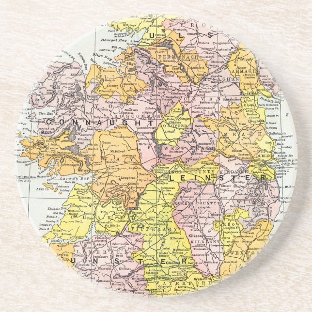 Porta-copos De Arenito MAPA: IRELAND, c1890 (Frente)
