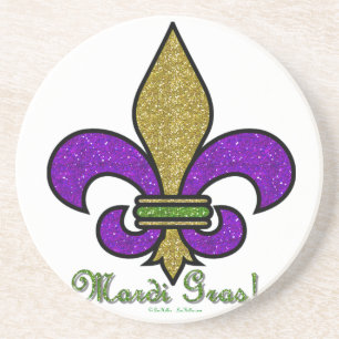 Porta-copos De Arenito Mardi Gras Colorido Fleur De Lis