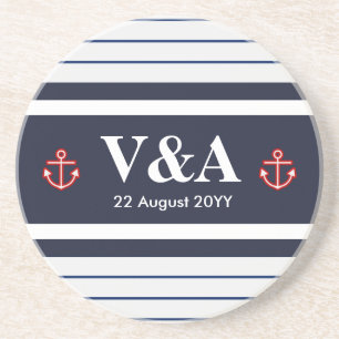 Porta-copos De Arenito Marinho Marinho Náutico, Bandas brancas azuis