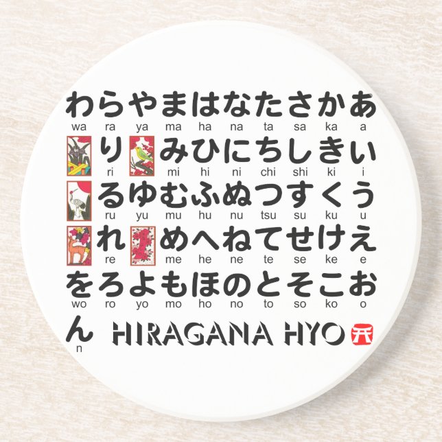 Porta-copos De Arenito Mesa de hiragana japonesa (Hanafuda) (Frente)