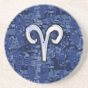 Porta-copos De Arenito Modern Aries Zodiac Símbolo Marinho Azul Camo Digi