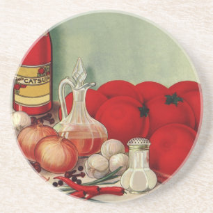 Porta-copos De Arenito Molho de Tomate de Comida Italiana Vintage Cebolas
