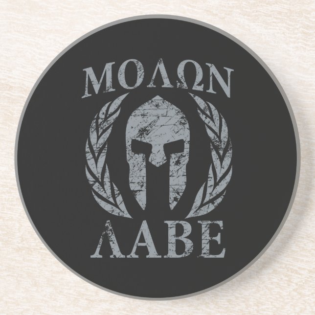 Porta-copos De Arenito Molon Labe Grunge Spartan Armor (Frente)