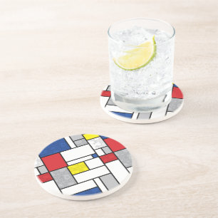 Porta-copos De Arenito Mondrian - Círculos Retro Minimalistas De Stijl M
