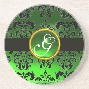 Porta-copos De Arenito Monograma de Esmeralda Negra e Verde