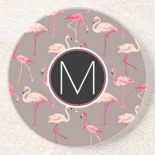 Porta-copos De Arenito Monograma retro dos flamingos