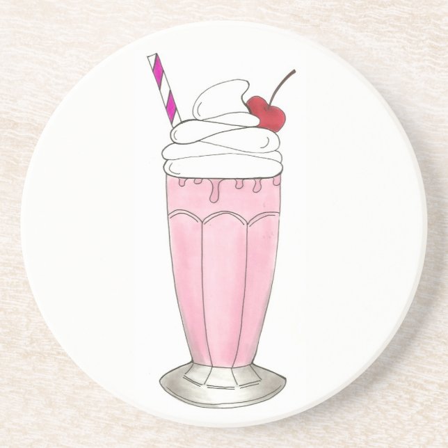 Porta-copos De Arenito Morango Rosa Agita Sorvete Milkshake Foodie (Frente)