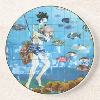 Porta-copos De Arenito Mosaico do mergulhador da esponja