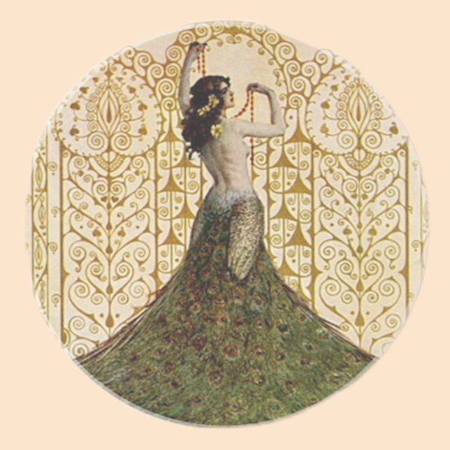 Porta-copos De Arenito Mulher numa saia peacock (Criador carregado)