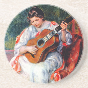 Porta-copos De Arenito Mulher Tocando o Violão por Pierre Renoir