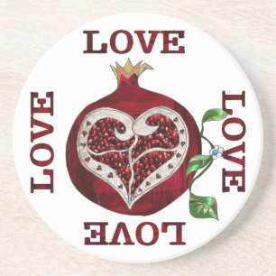 Porta-copos De Arenito Namorados Pomegranate Heart LOVE