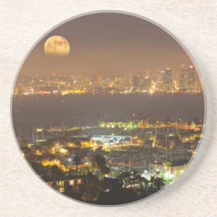 Porta-copos De Arenito Nascer da lua sobre a silhueta de San Diego