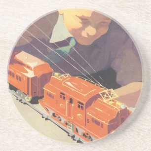 Porta-copos De Arenito Natais vintages, Garoto Brincando com Trem de Brin