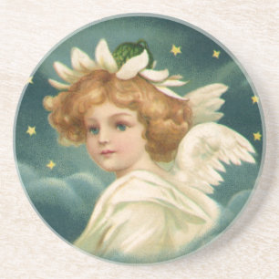 Porta-copos De Arenito Natal vintage, anjo do Victorian com estrelas