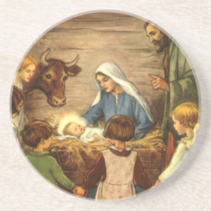Porta-copos De Arenito Natal vintage, bebê religioso Jesus de w da