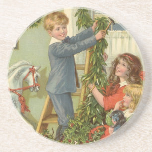 Porta-copos De Arenito Natal vintage, crianças do Victorian que decoram