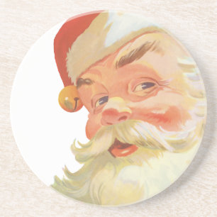 Porta-copos De Arenito Natal vintage, Papai Noel alegre com um segredo
