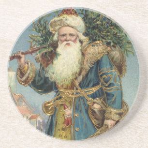 Porta-copos De Arenito Natal vintage, Victorian Papai Noel com árvore