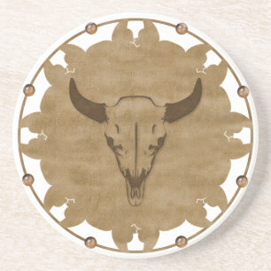 Porta-copos De Arenito Native American Bull Skull