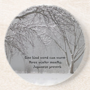 Porta-copos De Arenito Neve do inverno com provérbio japonês