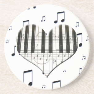 Porta-copos De Arenito Notas do teclado e da música de piano do coraçã