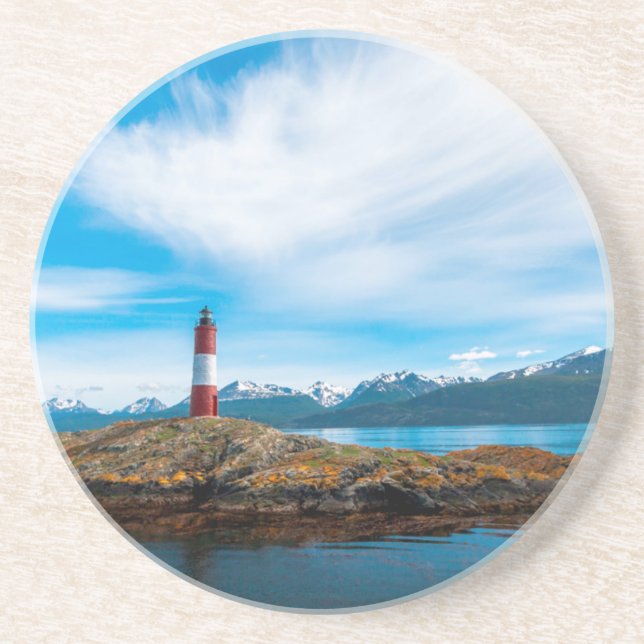 Porta-copos De Arenito Nuvens sobre farol perto de Ushuaia, Argentina (Frente)
